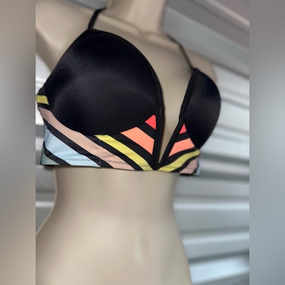 Victoria’s Secret PINK! Multi-Colored Plunge Bikini Top Size Large Like New - Picture 4 of 11